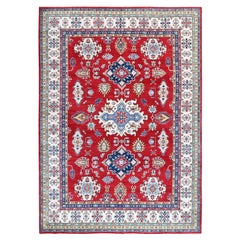 9'9 "x14' Tapis oriental en laine nouée à la main Kazak rouge avec motifs de médaillons tribaux