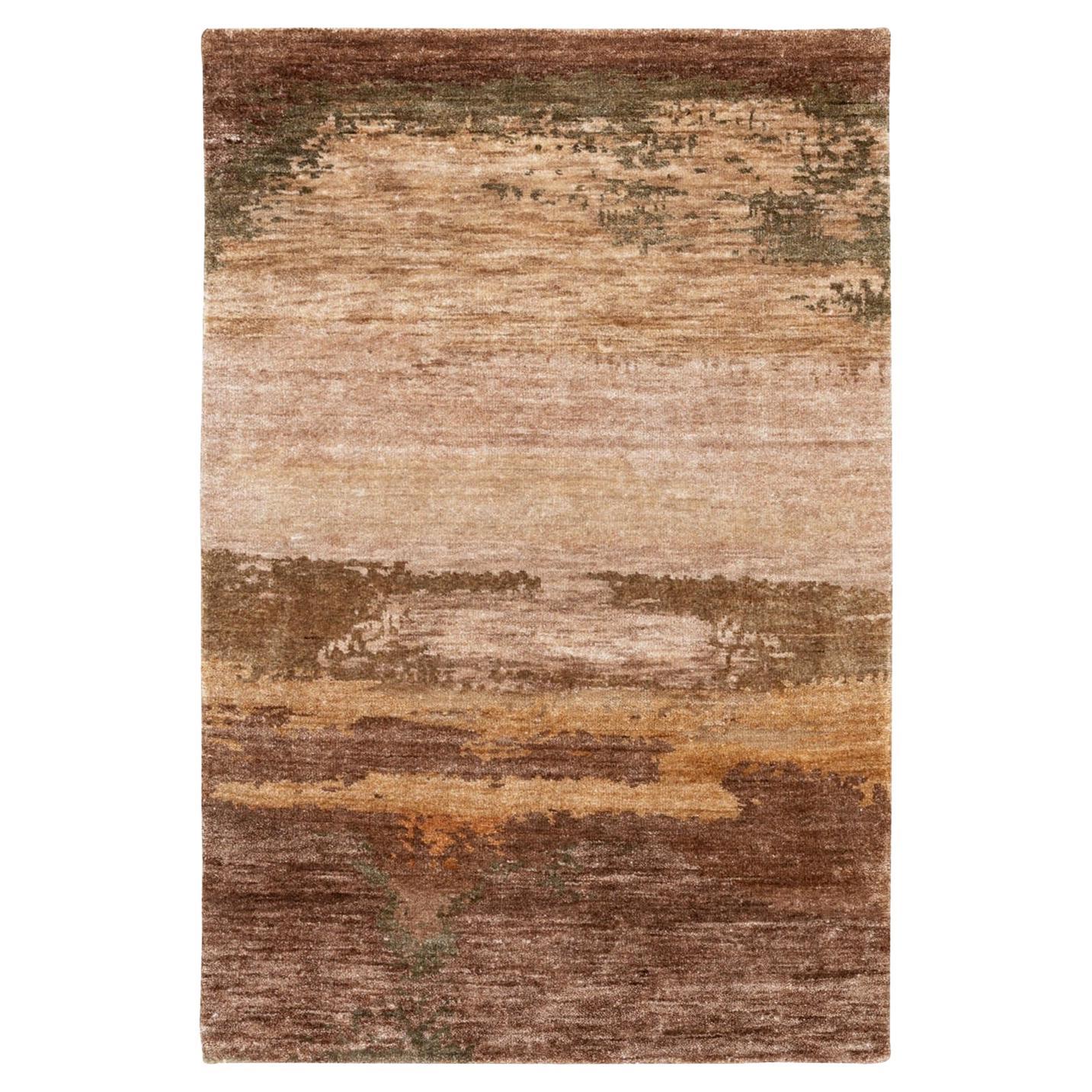 3'x5' Tappeto in lana e seta annodato a mano dai colori della terra e dal design astratto