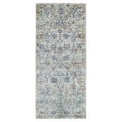 2'6 "x6'2" Elfenbeinfarbene Seide mit strukturierter Wolle Tabriz Läufer Hand geknüpft Orientteppich