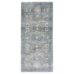 2'8 "x6'1" in seta con lana testurizzata a pelo alto e basso Mamluke Design Runner annodato a mano