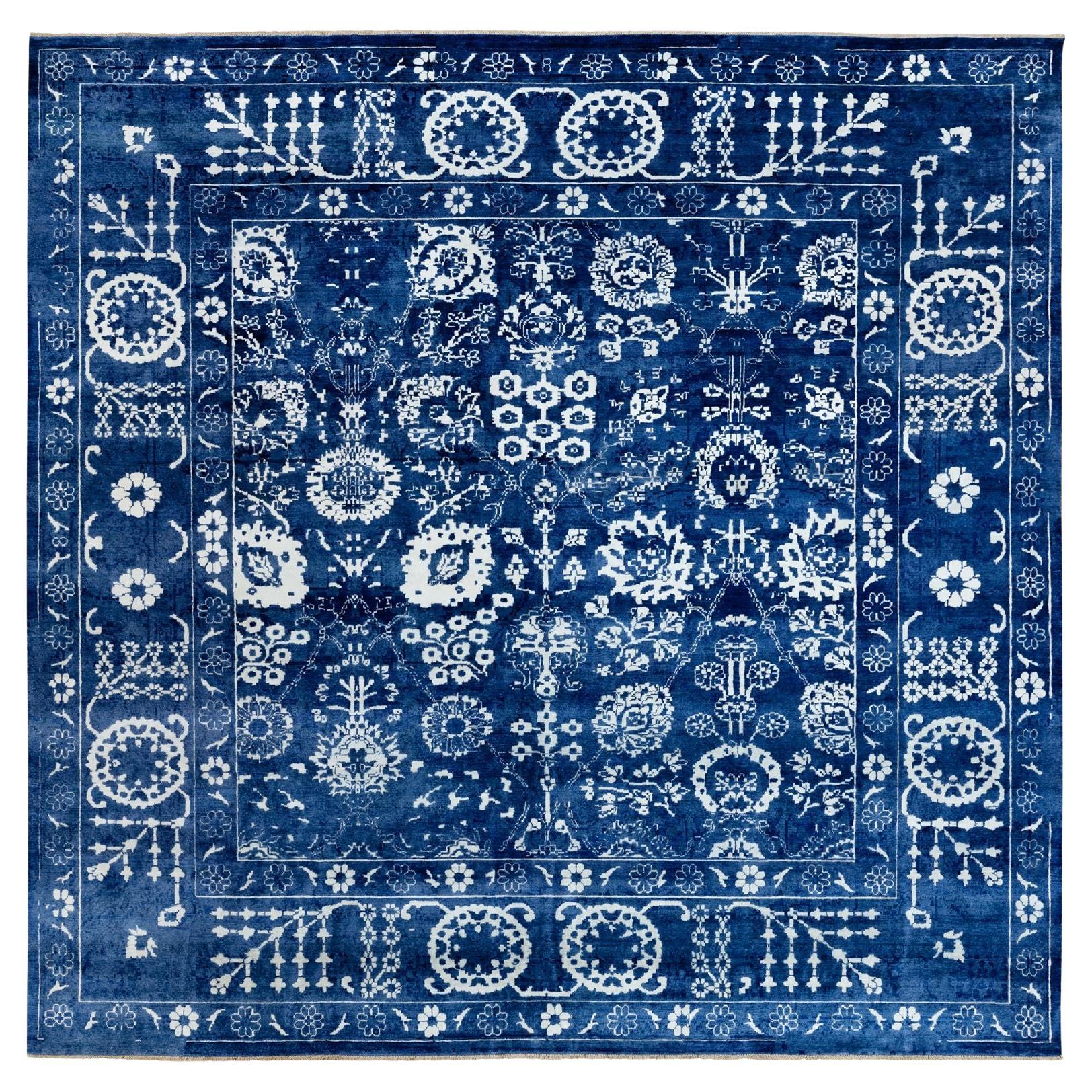 12'2 "x12'2" blu tono su tono Tabriz lana e seta quadrato annodato a mano Ru orientale