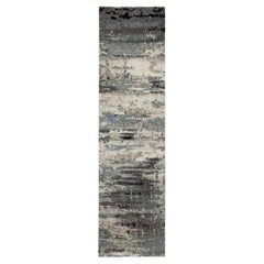 2'8 "x10'3" Taupe Abstract Design Wool & Silk Runner Hi-Low Pile Hand Knots Rugs