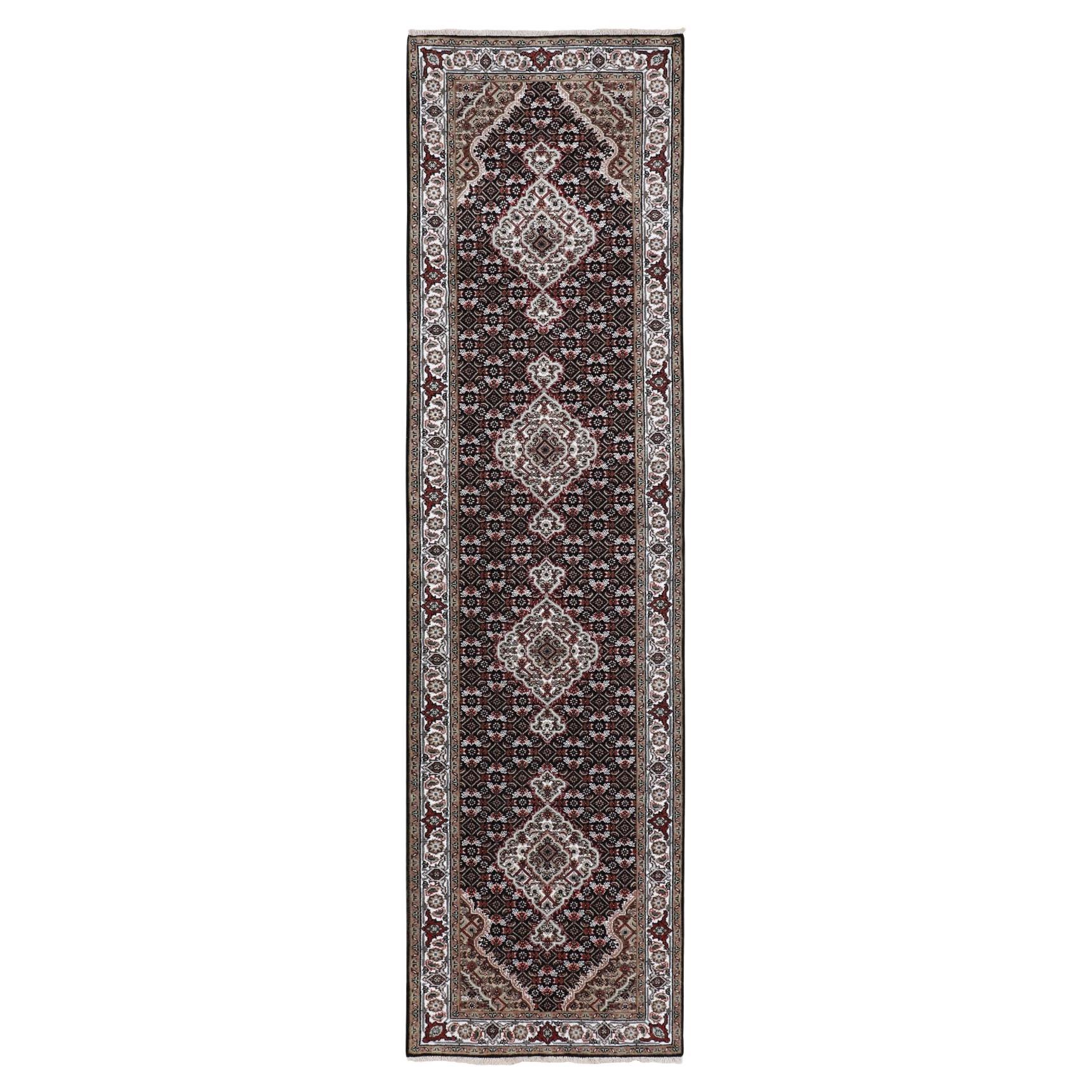 2'8 "x10'1" Schwarz Tabriz Mahi Fish Design Wolle Läufer Hand geknüpft Teppich