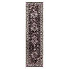 2'8 "x10'1" Schwarz Tabriz Mahi Fish Design Wolle Läufer Hand geknüpft Teppich