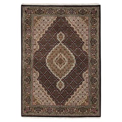 4'x6' Handgeknüpft Wolle Schwarz Fish Design Tabriz Mahi Orientteppich