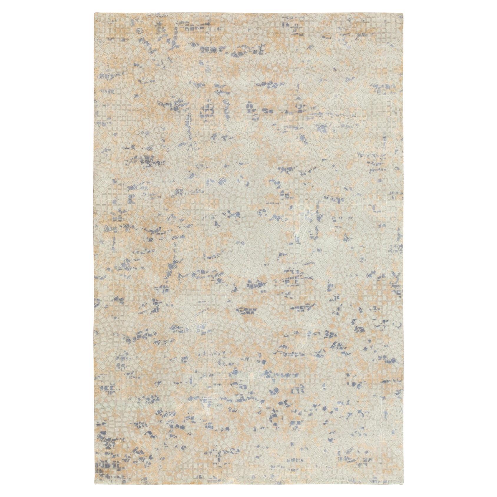 5'10 "x9' Graue Wolle und Reine Seide Mosaik Design Handgeknüpft Moderner Orientteppich