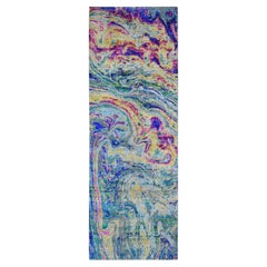 2'10"x8'2" Colorful Sari Silk With Textured Wool The Lava Design Runner Rug