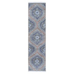 2'6"x10' Real Silk with Textured Wool Mughal Design Hand Knotted Runner Rug