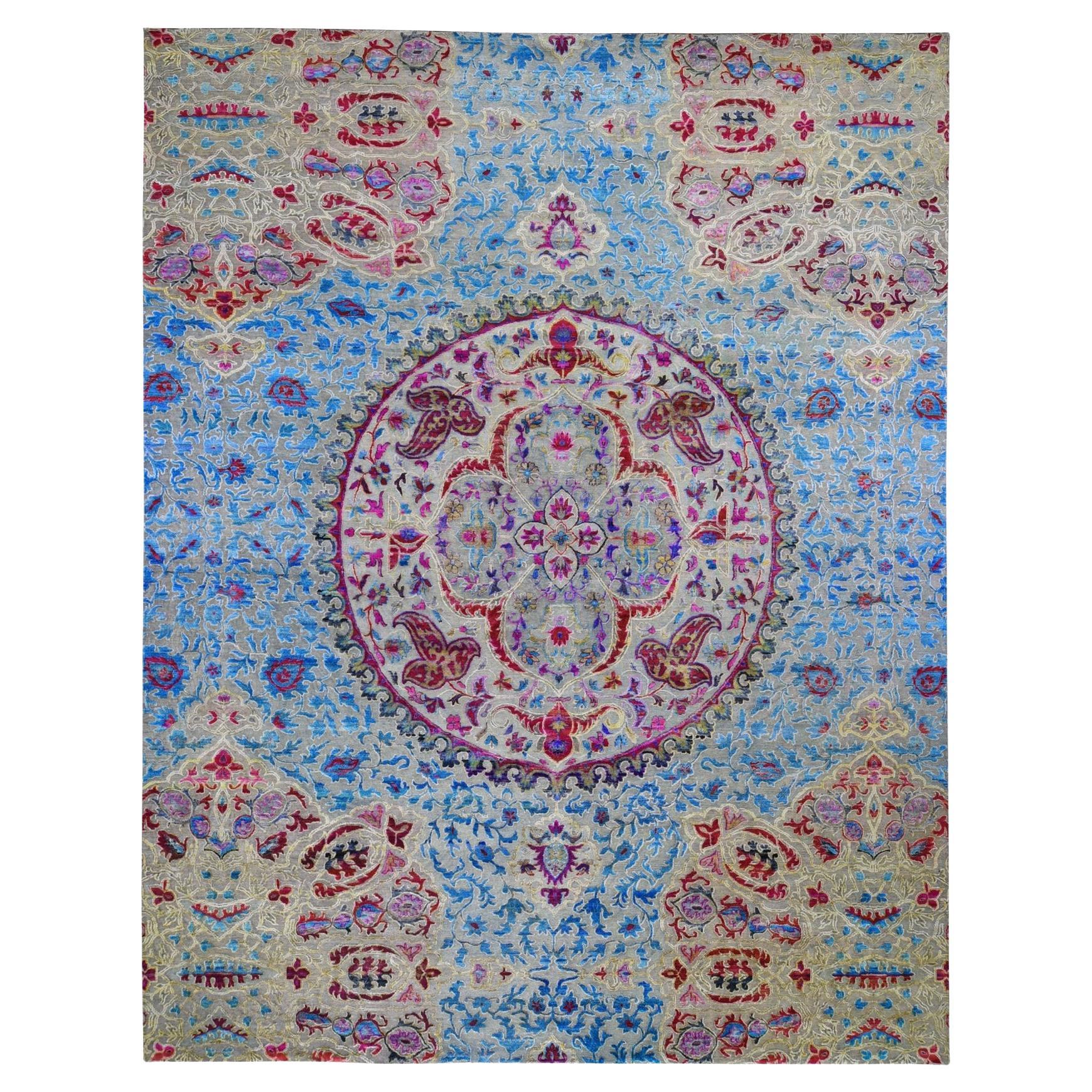 11'10 "x15' Übergroßer Sari Seide und strukturierte Wolle Bunter Maharaja Teppich