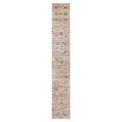 2'6 "x16'4" Hand geknotet Tan Seide mit strukturierter Wolle Sichel Blatt Design Läufer Ru