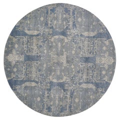 8'1 "x8'1" Round Blue Wool And Pure Silk Jewellery Design Hand Knotted Rug