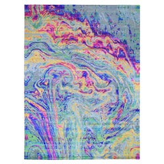 9'10"x13'7" THE LAVA, Colorful Hand Knotted Sari Silk with Textured Wool Orienta