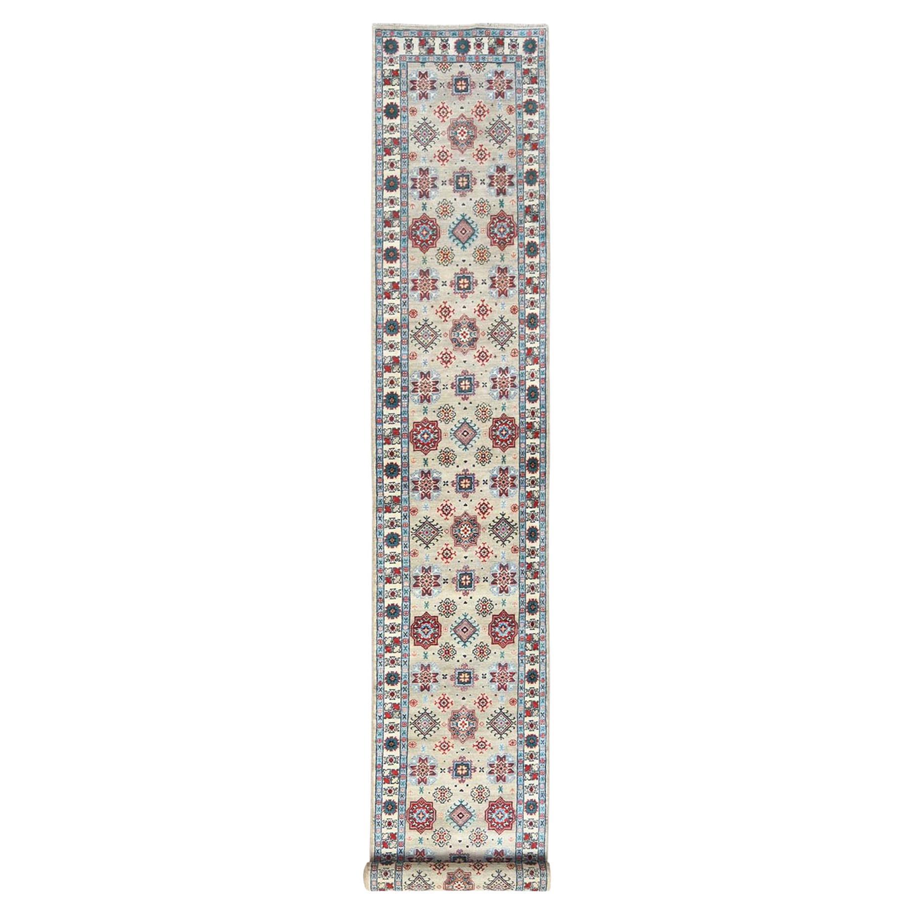 2'10 "x19'4" Handgeknüpft, Taupe, Afghan Special Kazak Reine Wolle, XL Läufer Teppich im Angebot