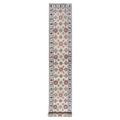 2'10"x19'4" Hand Knotted, Taupe, Afghan Special Kazak Pure Wool, XL Runner Rug