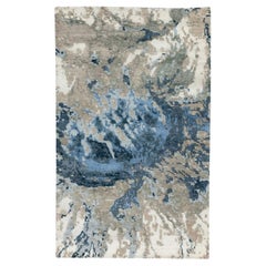 3'1 "x5' Blu-Ivorio Design Astratto Lana e Seta Hi-low Pile Annodato a Mano Rugs
