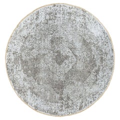 6'x6' Round Grey Broken Persian Design Wool And Pure Silk Hand Knotted Rug