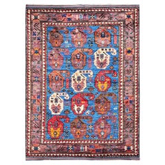 4'4 "x5'9" Tapis en laine noué à la main, bleu, Afghan Ersari avec Design/One Revival