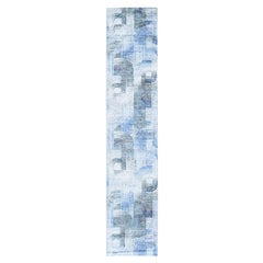 2'6 "x12'3" THE INTERTWINED PASSAGE, Tappeto Runner in seta con testo in lana annodato a mano