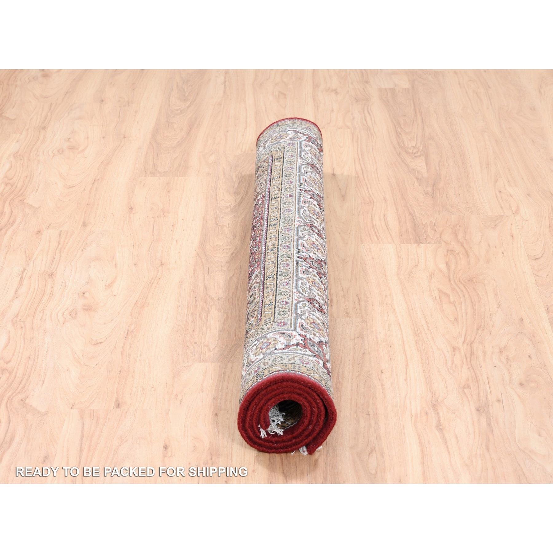5'x5' Handgeknüpft Rot Tabriz Mahi Fish Medaillon Design Wolle Quadratisch Teppich (Seide) im Angebot