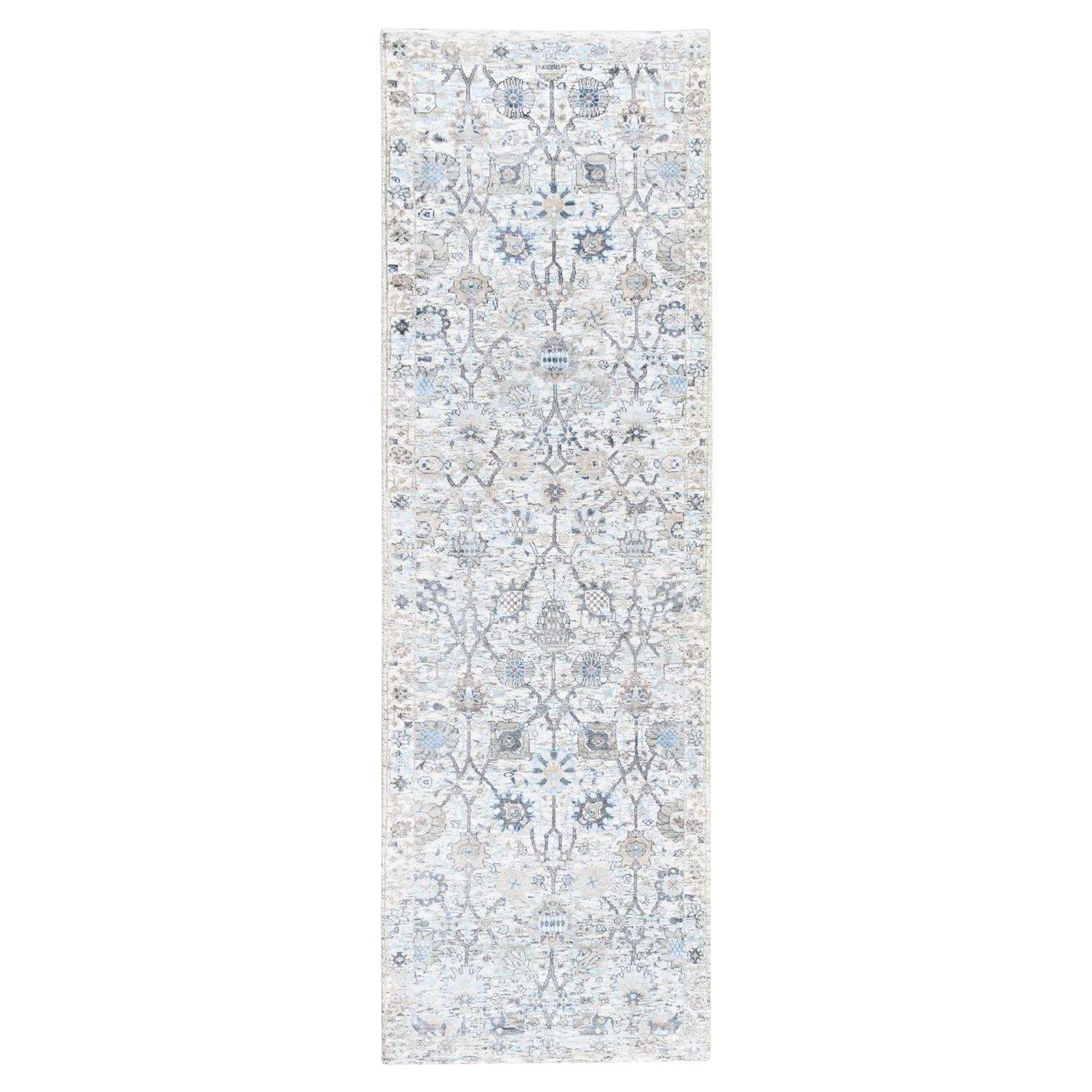2'6 "x8'2" Handgeknüpft Elfenbein Seide mit strukturierter Wolle Tabriz Orientalischer Läufer Teppich
