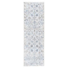 Alfombra Oriental Tabriz de Seda Marfil Anudada a Mano con Lana Texturizada 2'6 "x8'2"