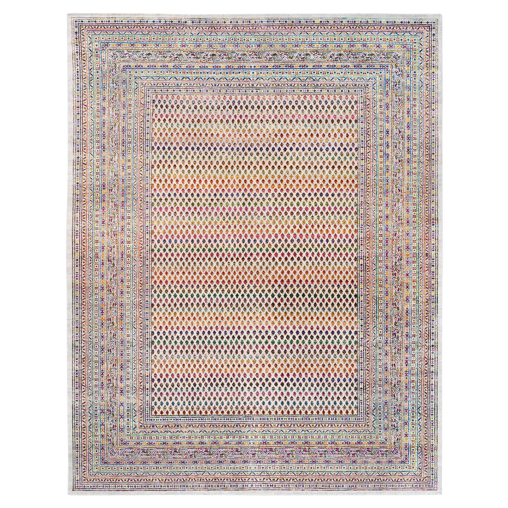 8'10 "x12' Tappeto colorato di ispirazione Sarouk Mir con ripetizioni Boteh annodato a mano