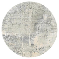 Tappeto rotondo 5'10 "x5'10" in lana-seta color taupe astratto con disegno a mosaico annodato a mano