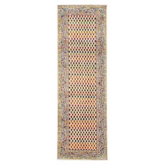 Runner annodato a mano in lana colorata e seta sari di ispirazione Sarouk Mir 2'7 "x8'1"
