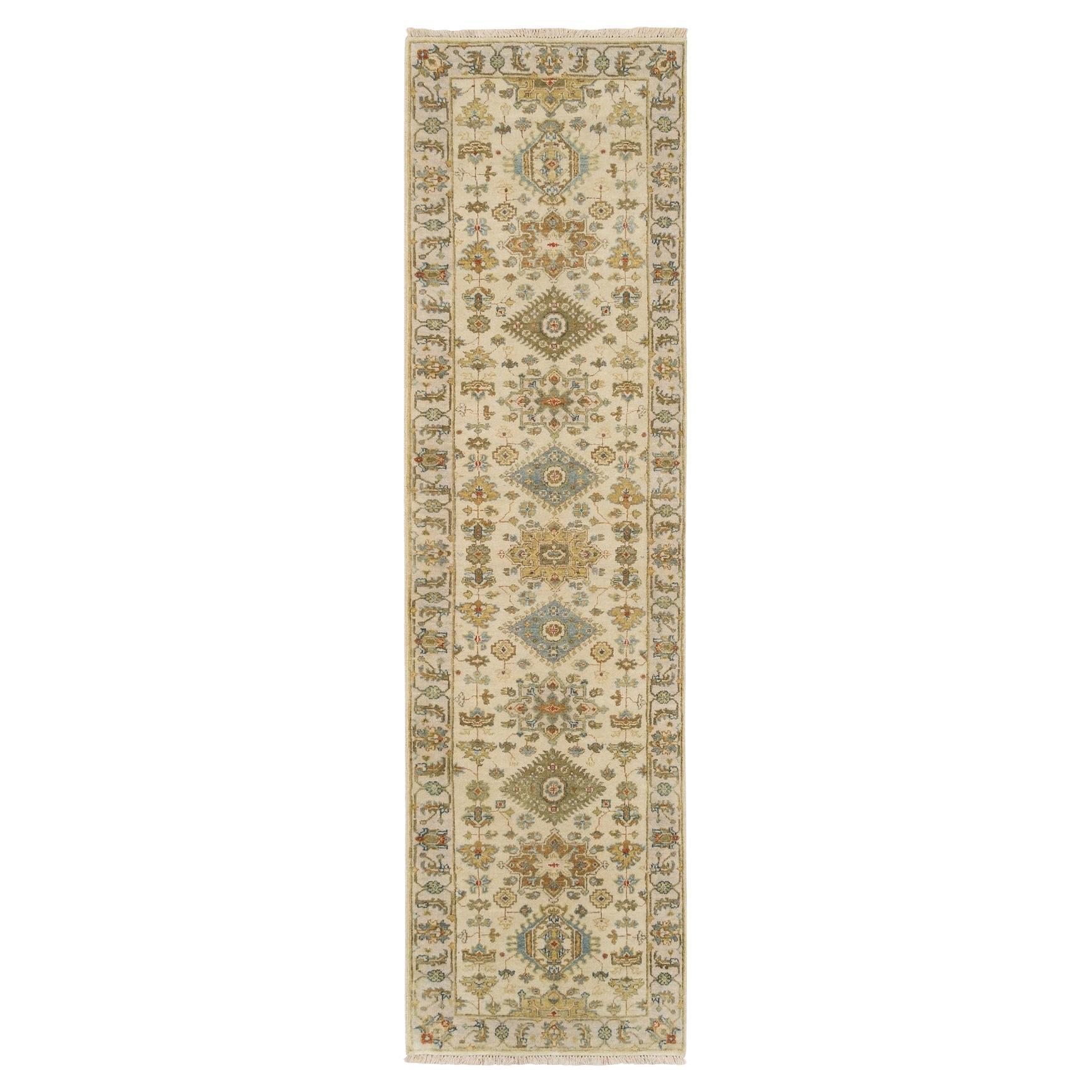 2'7 "x9'9" Elfenbein, Karajeh Design, Weiche reine Wolle, Handgeknüpft, Läufer Orientalisch