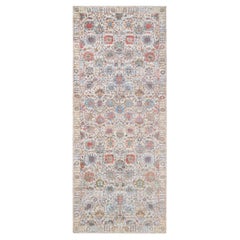 4'1 "x10'3" Elfenbein Tabriz Seide mit strukturierter Wolle Hand geknüpft breite Läufer Teppich