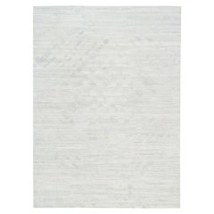 Tappeto 9'x12' filato a mano in lana naturale non tinta, moderno, grigio chiaro, tagliato e con Looping