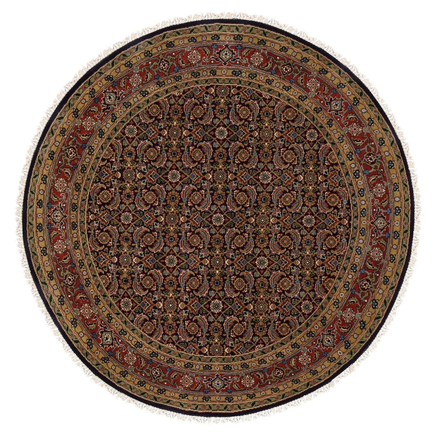 5'9 "x5'9" Jet Black Round All Over Herat Fish Design Tapis en laine noué à la main