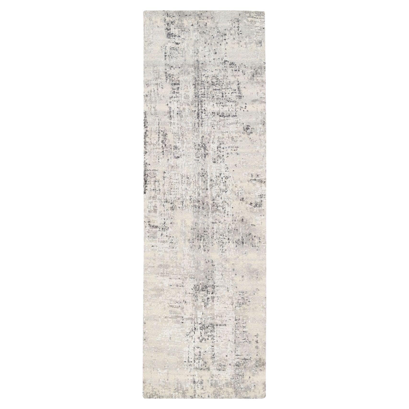 2'5 "x8' Handgeknüpfter, handgesponnener, ungefärbter Läufer aus natürlicher Wolle in modernem Beige