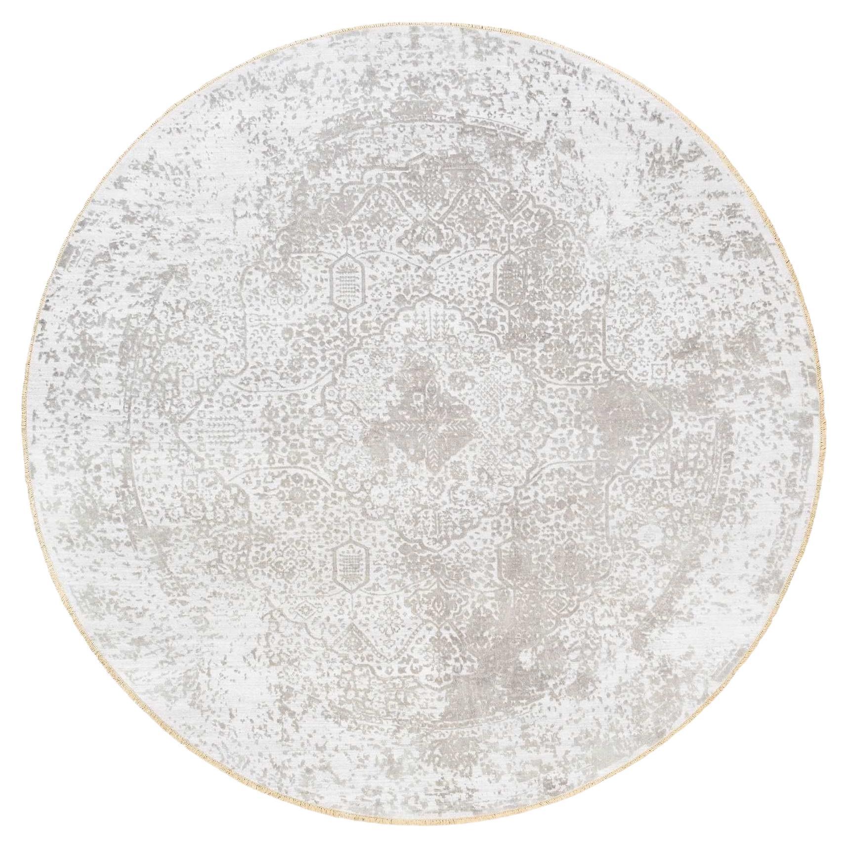 10'x10' Round Grey Broken Persian Design Wool And Pure Silk Hand Knotted Rug
