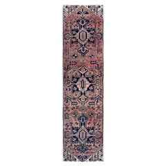 Tappeto Runner Rosa Salmone Vintage Persiano Hamadan Annodato a Mano in Pura Lana 2'6 "x10'