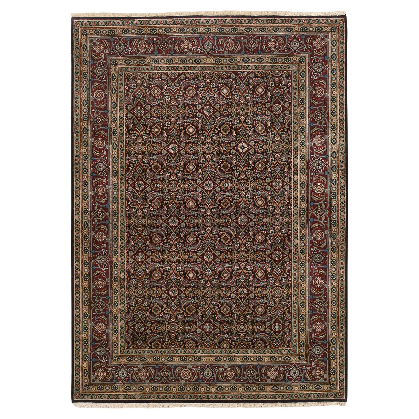 5'2 "x7'4" Onyx Schwarz Wolle 175 KPSI Herati Design Handgeknüpfter Orientteppich