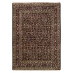 5'2 "x7'4" Onyx Noir Laine 175 KPSI Herati Design Rugs Orientaux Noués à la Main