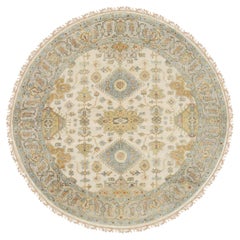 6'1 "x6'1" Handgeknüpft Elfenbein mit weichen Farben Karajeh Design Runder Teppich aus reiner Wolle