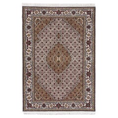 4'x6' Tabriz Mahi Fish Medaillon Design Wolle Hand geknüpft Elfenbein Teppich