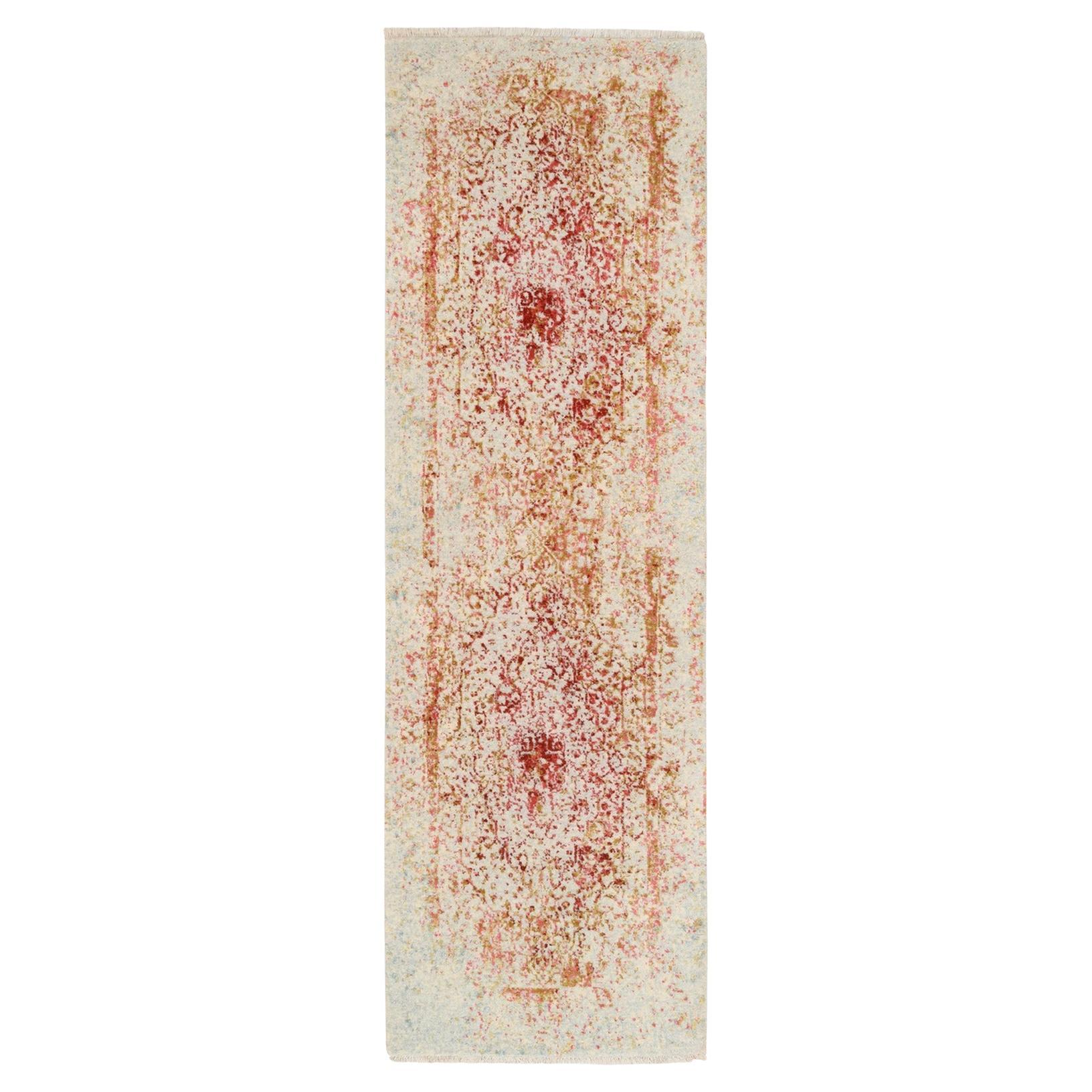 2'6 "x8' Rosa Persisch Gelöscht Design Wolle/Seide Handgeknüpft Orientalisch Läufer Teppich im Angebot