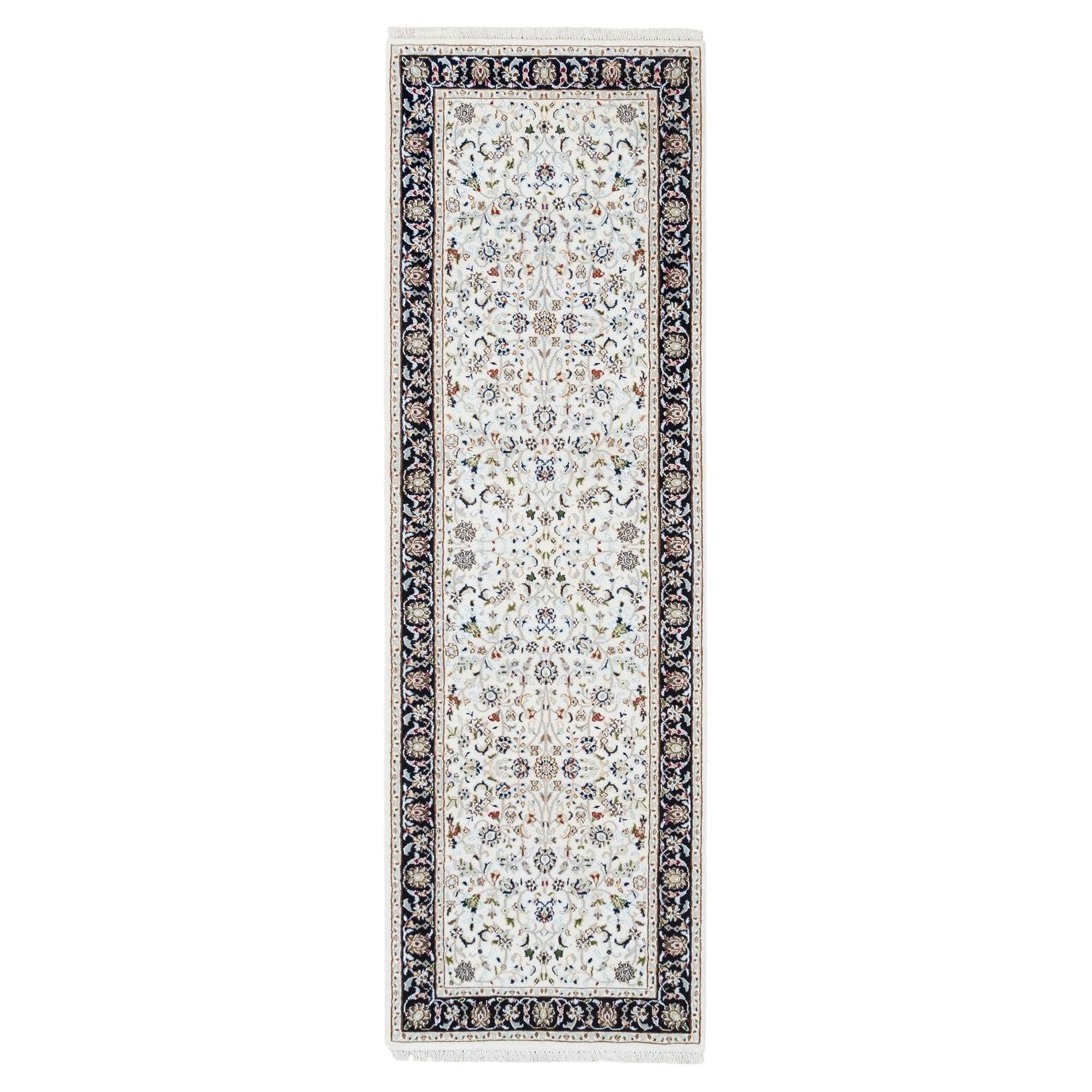 2'8 "x8'3" Elfenbein Nain Flower Design 250 KPSI Reine Wolle Hand geknüpft Läufer Teppich im Angebot