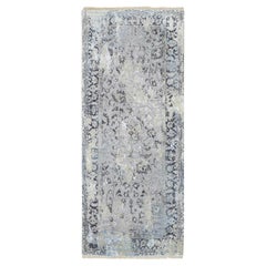 2'6 "x6'1" Grau, Handgeknüpftes Broken Kashan Design, Wolle mit Seide, Läufer Teppich