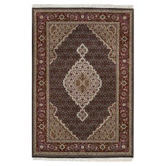Tappeto orientale in lana annodata a mano 4'1 "x6' Rich Black Tabriz Mahi Design 175 KPSI