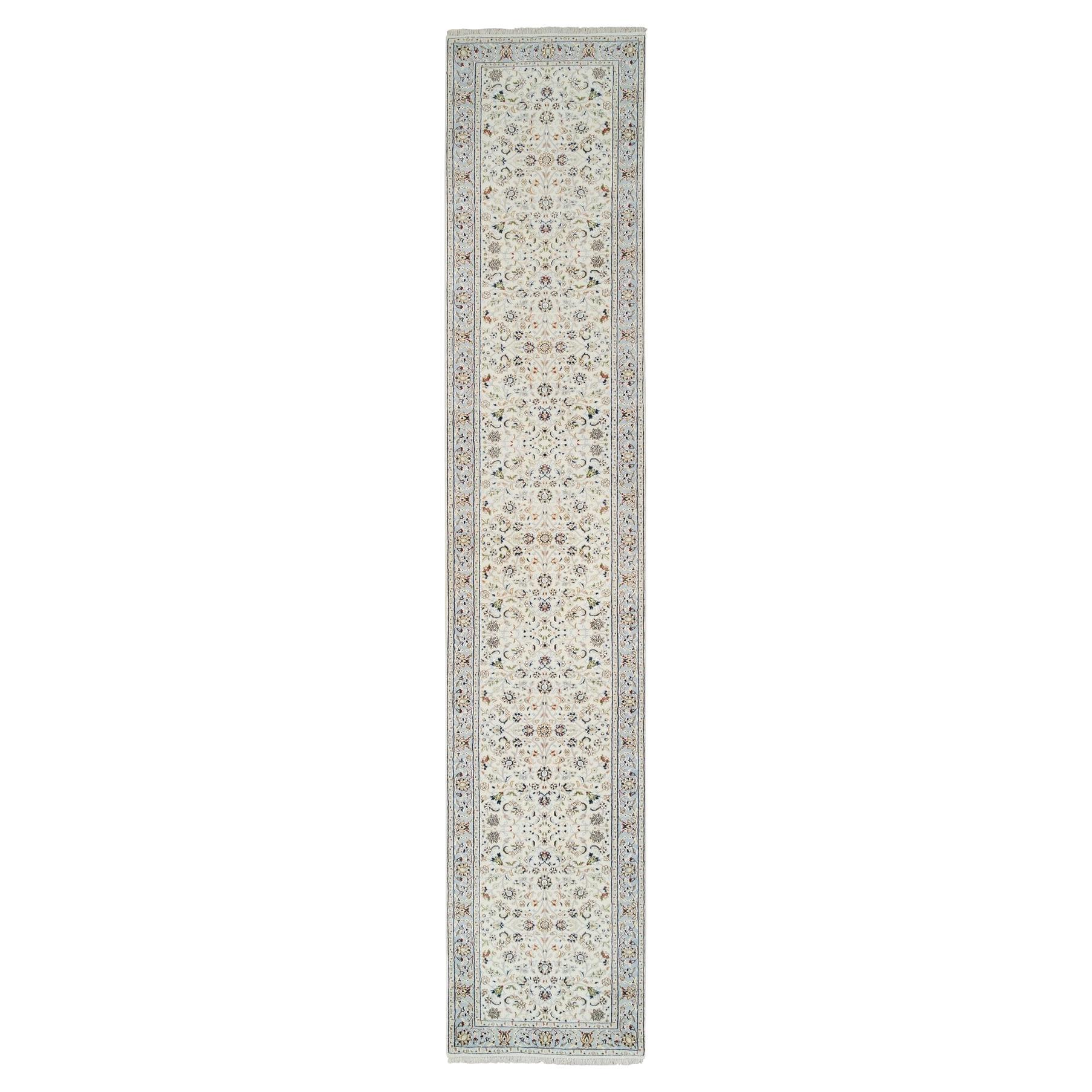 2'7 "x14' Elfenbein, handgeknüpft Nain, 250 KPSI Wolle Läufer Teppich