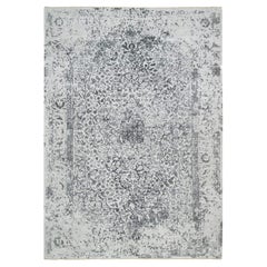 9'10 "x14' Grigio, Tappeto con disegno persiano rotto annodato a mano, in lana e pura seta