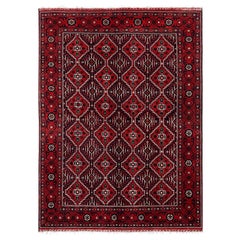 5'x6'7" Rot Afghan Khamyab Geometrisches Muster Reine Wolle Handgeknüpft Teppich