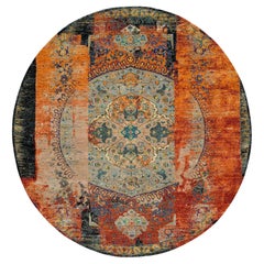 10'x10' Orange, Ancient Ottoman Erased Design, Wool, Hand Knotted Round Rug