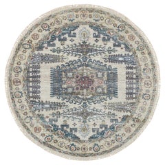 5'10"x5'10" Eggshell Ivory Wool Hand Knotted Reimagined Viss Design Round Rug
