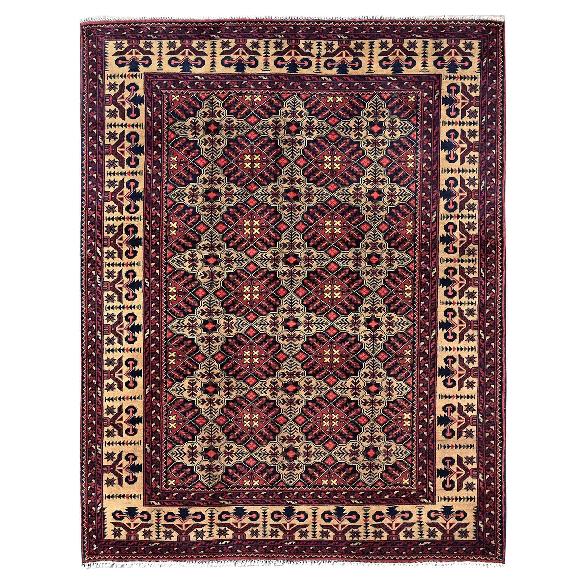 4'9 "x6'1" Imperialer roter afghanischer Khamyab handgeknüpfter runder Orientteppich aus reiner Wolle im Angebot