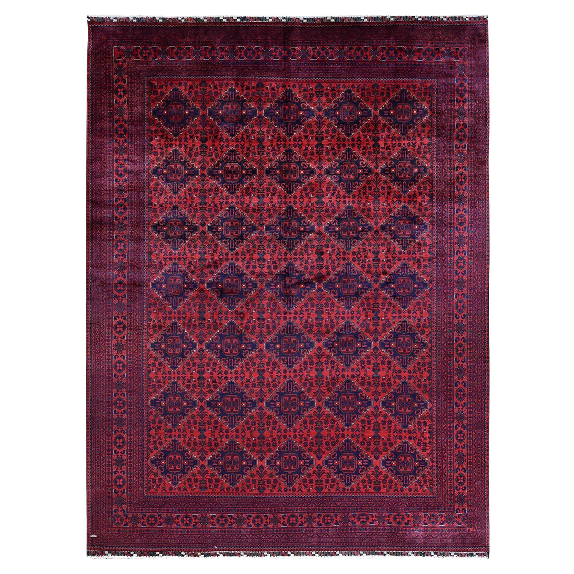 9'8 "x12'9" Rot Afghan Khamyab Geometrisches Muster Handgeknüpft Wolle Orientteppich